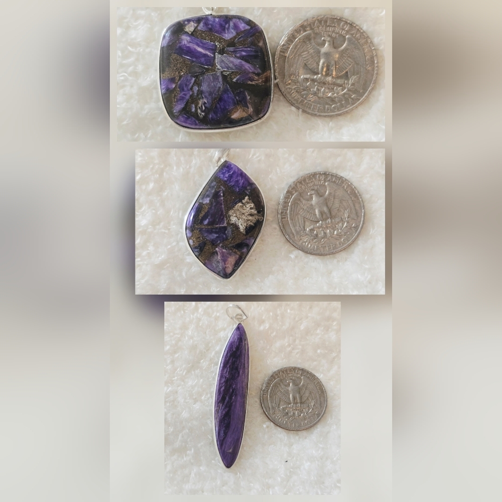 3 Purple Charoite Stone Pendants
